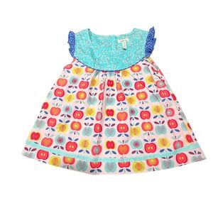Matilda Jane Apple Print Tunic Top Kids 10 Mixed Pattern Ruffle Cottagecore